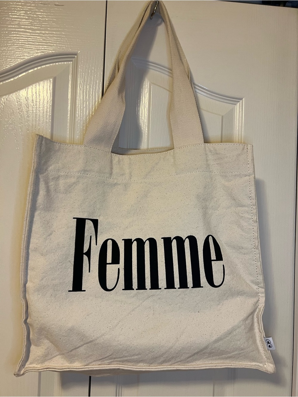 Aritzia Canvas Tote with Black 'Femme' Print